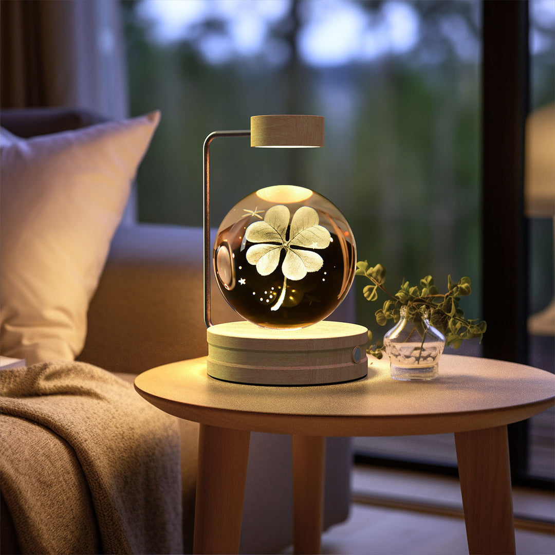 Crystal ball lamp with engraved galaxy