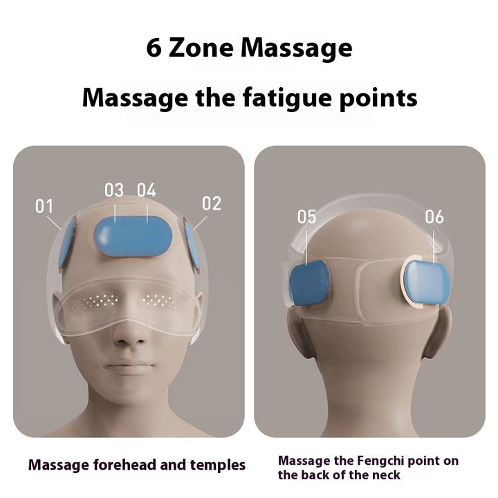 Person wearing a hooded head and eye massager