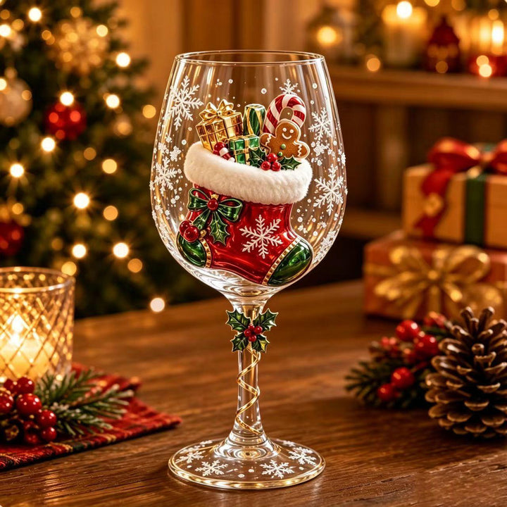 Christmas wine glass with Santa stem