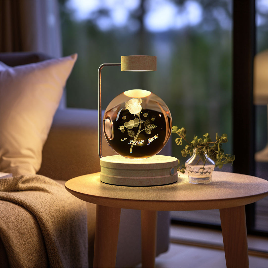 Crystal ball lamp with engraved galaxy