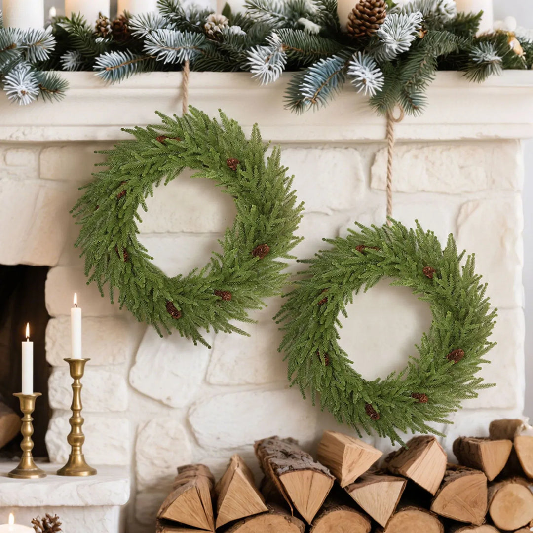 Norfolk pine Christmas wreath with pine cones