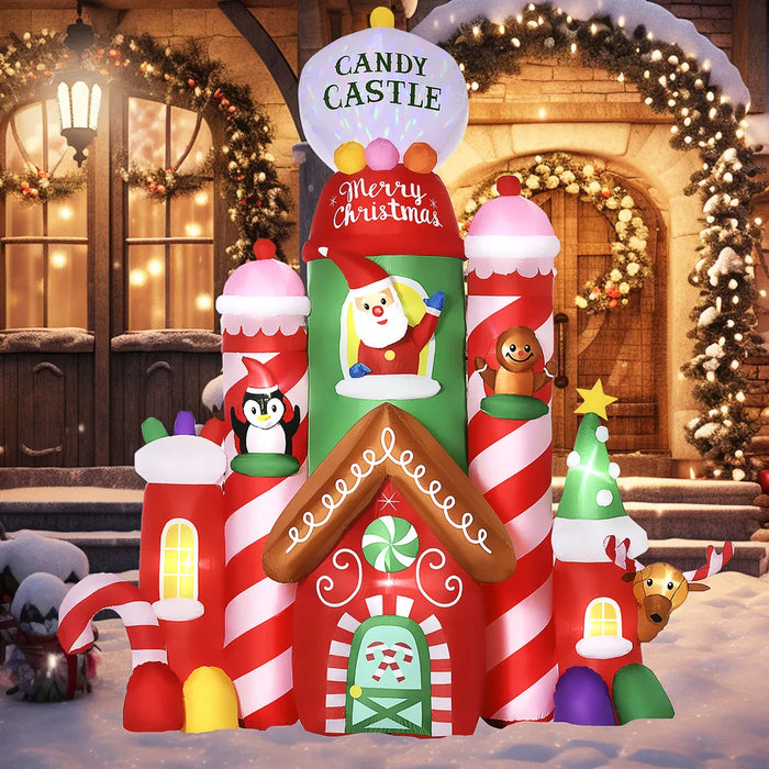 Heat Grove 10 ft Inflatable Candy Castle with Santa and Friends