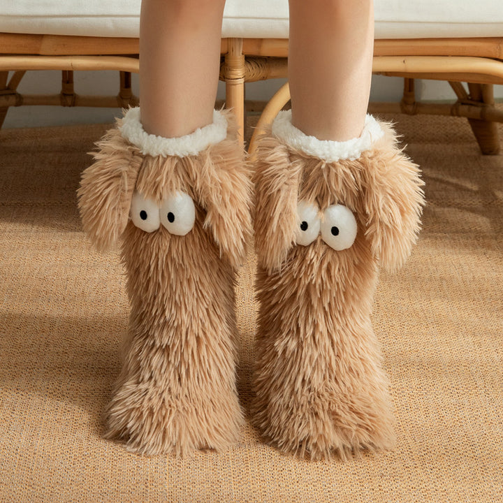 Fluffy plush socks with cartoon eyes