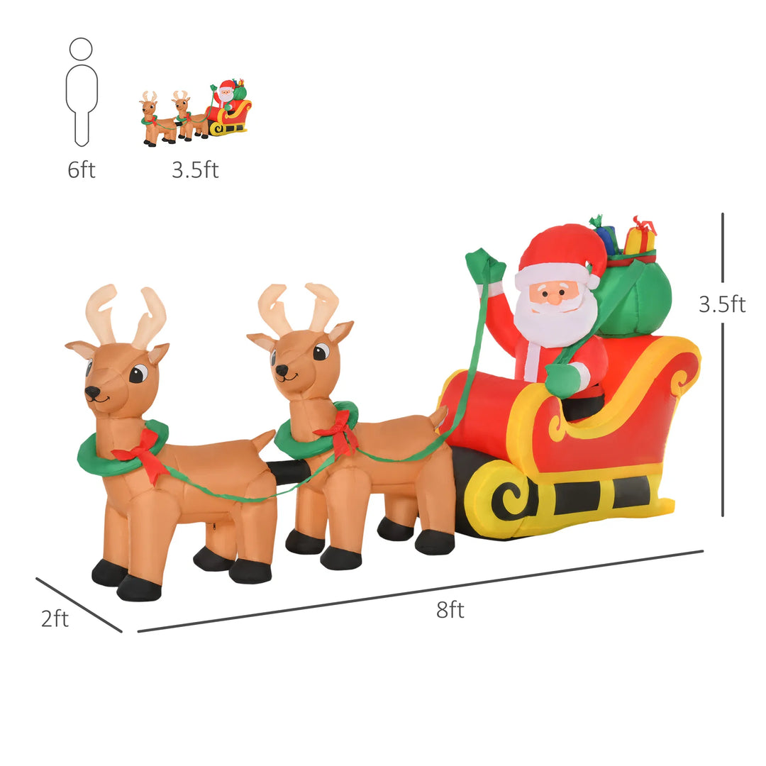Inflatable lighted Santa in sleigh with two reindeer