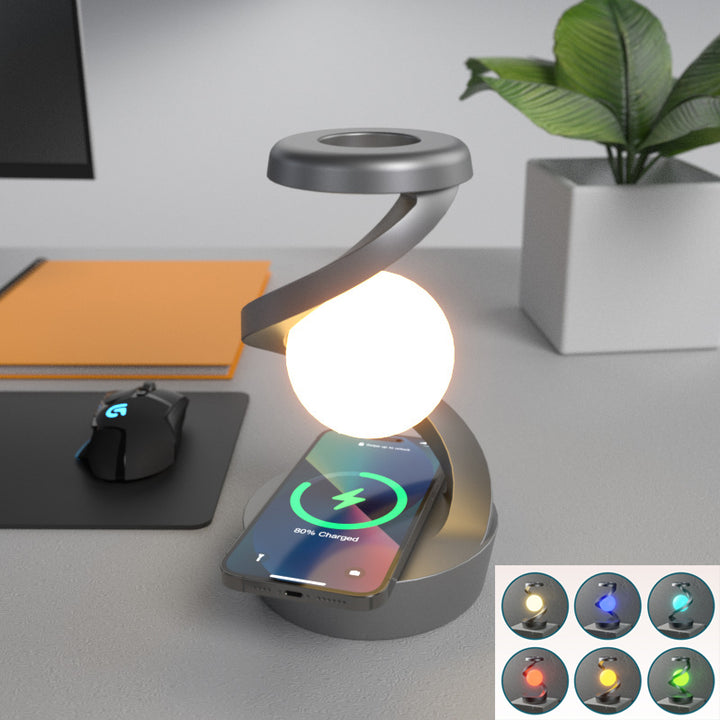 Rotating moon lamp on spiral stand