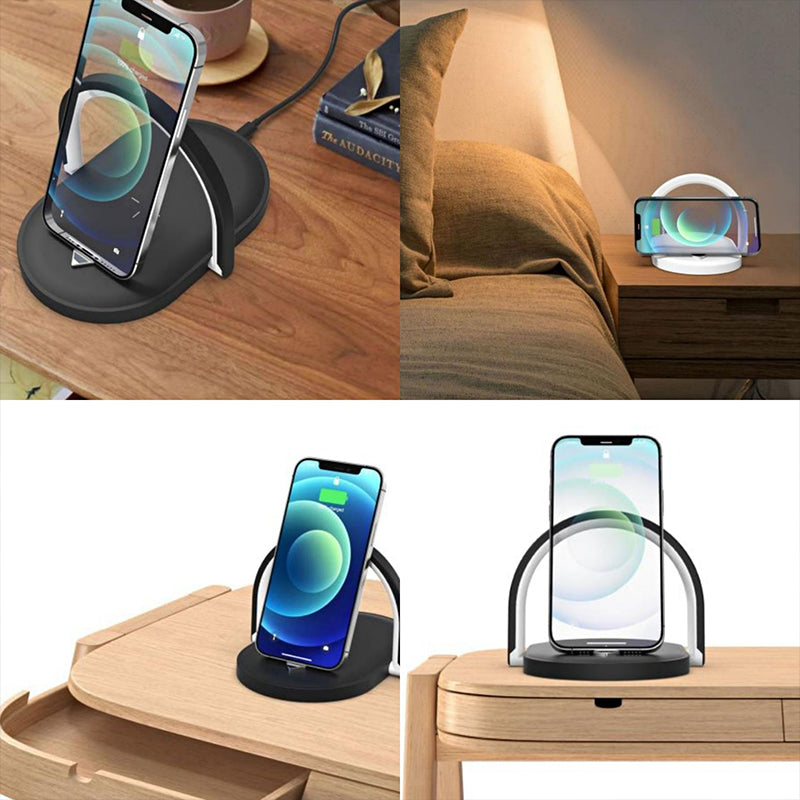 White foldable wireless charger lamp with phone