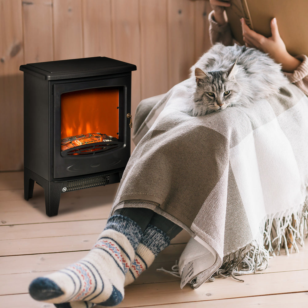 Black electric stove fireplace with LED flame effect