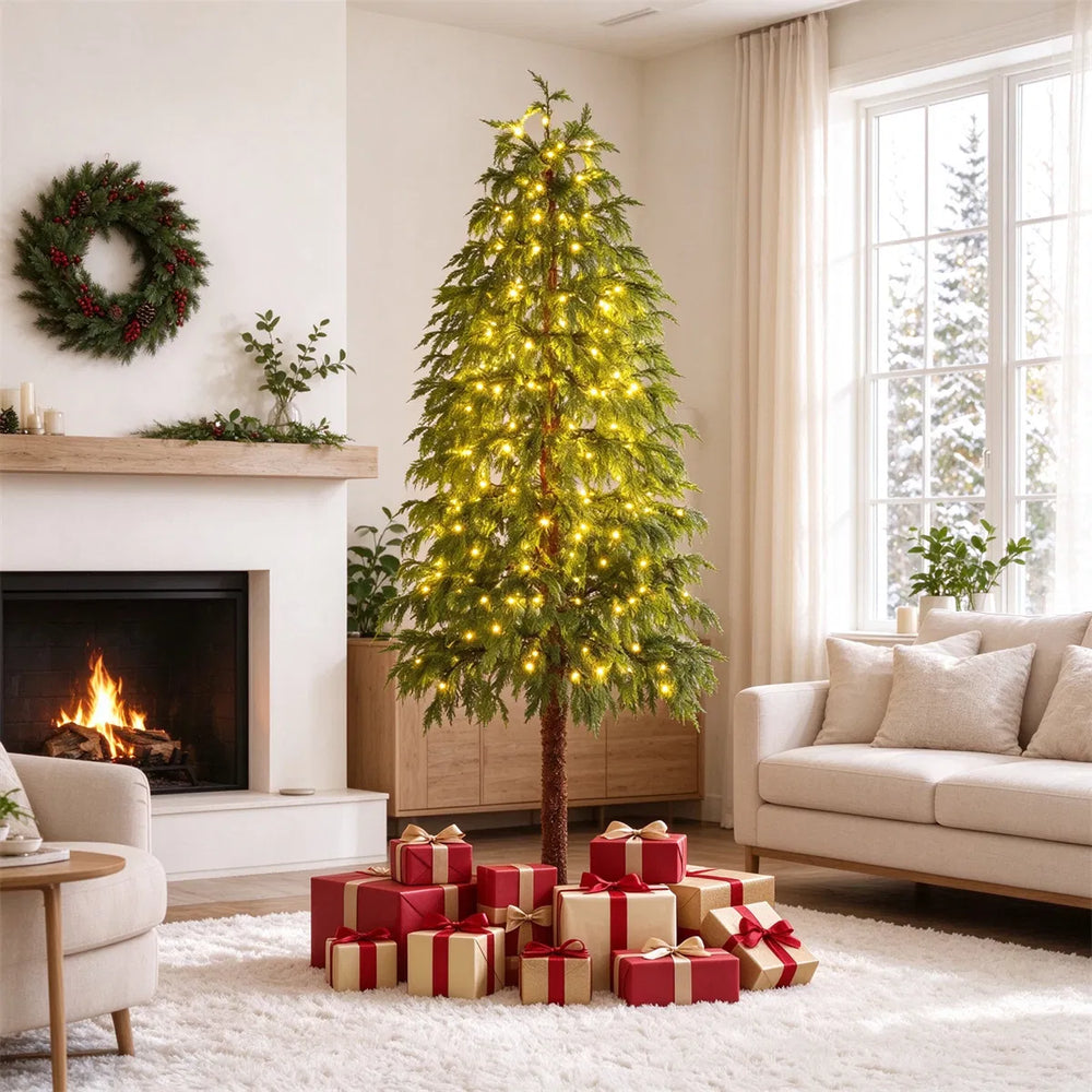 Slim cypress Christmas tree with color lights