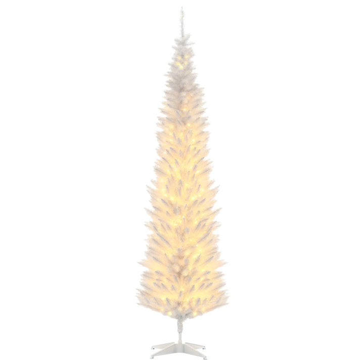 Tall white pencil Christmas tree with lights