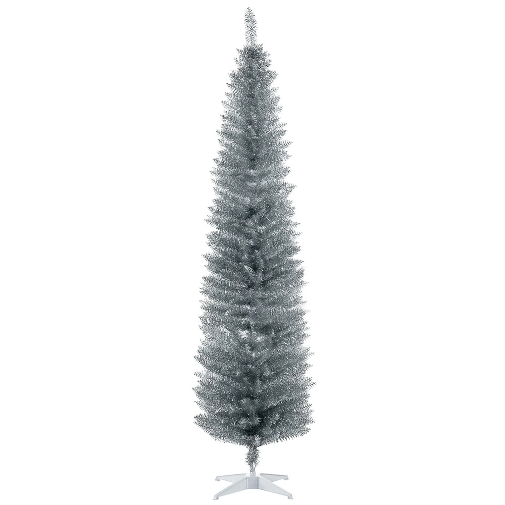 Tall silver slim pencil Christmas tree