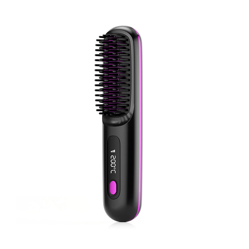 Black cordless hair straightener brush