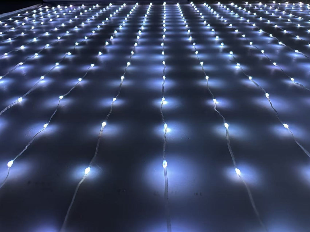 Smart LED curtain light showing a Christmas pattern