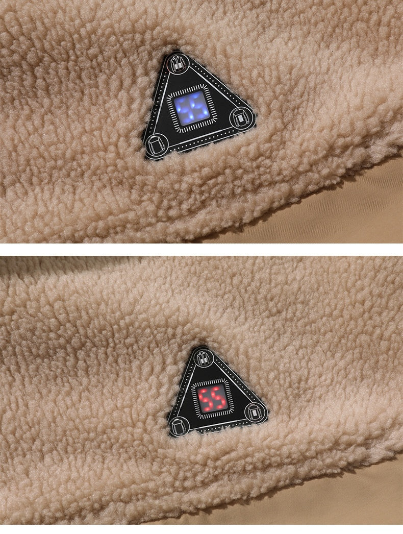 Man wearing heated sherpa fleece jacket