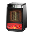 Black compact space heater with flame effect