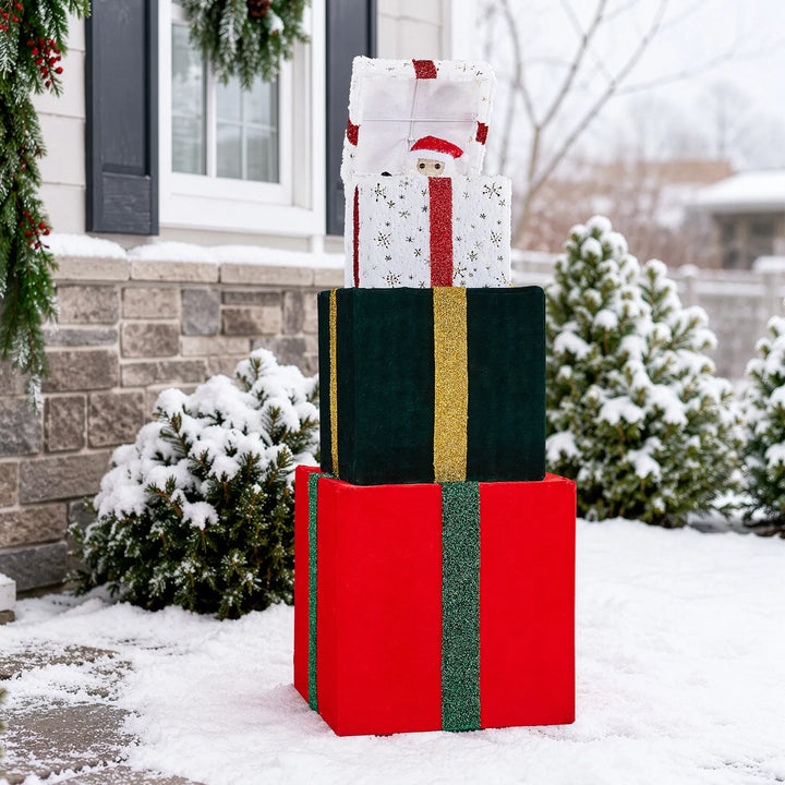 Stacked lighted Christmas gift boxes