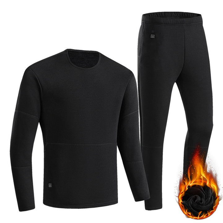 Black heated thermal underwear set with USB cable