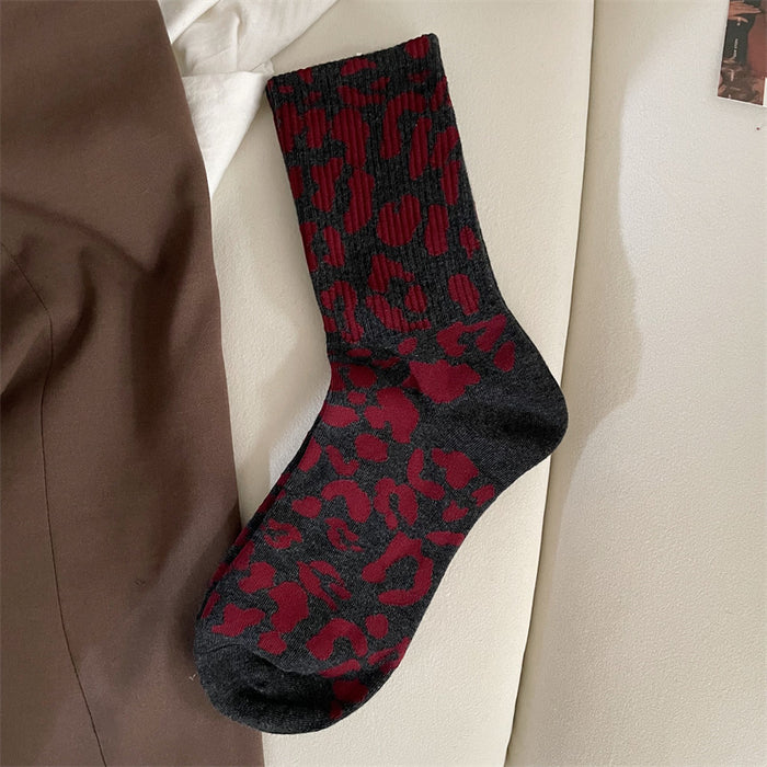 Heat Grove Women's Leopard Print Mid-Calf Cotton Crew Socks