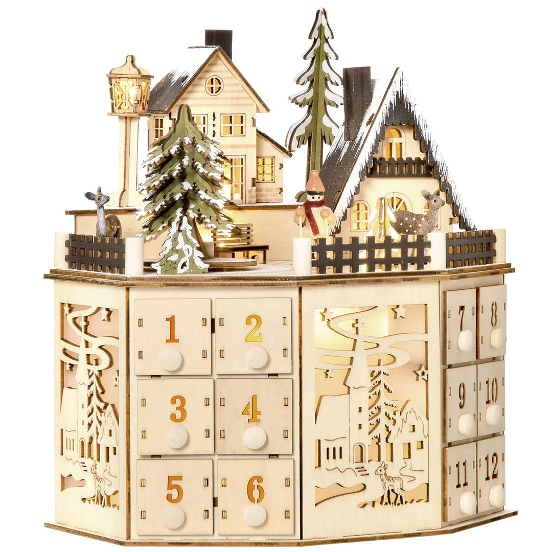 Lighted wooden village advent calendar