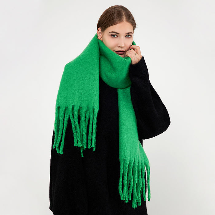 Heat Grove Thick Fluffy Mohair-Feel Scarf with Tassels
