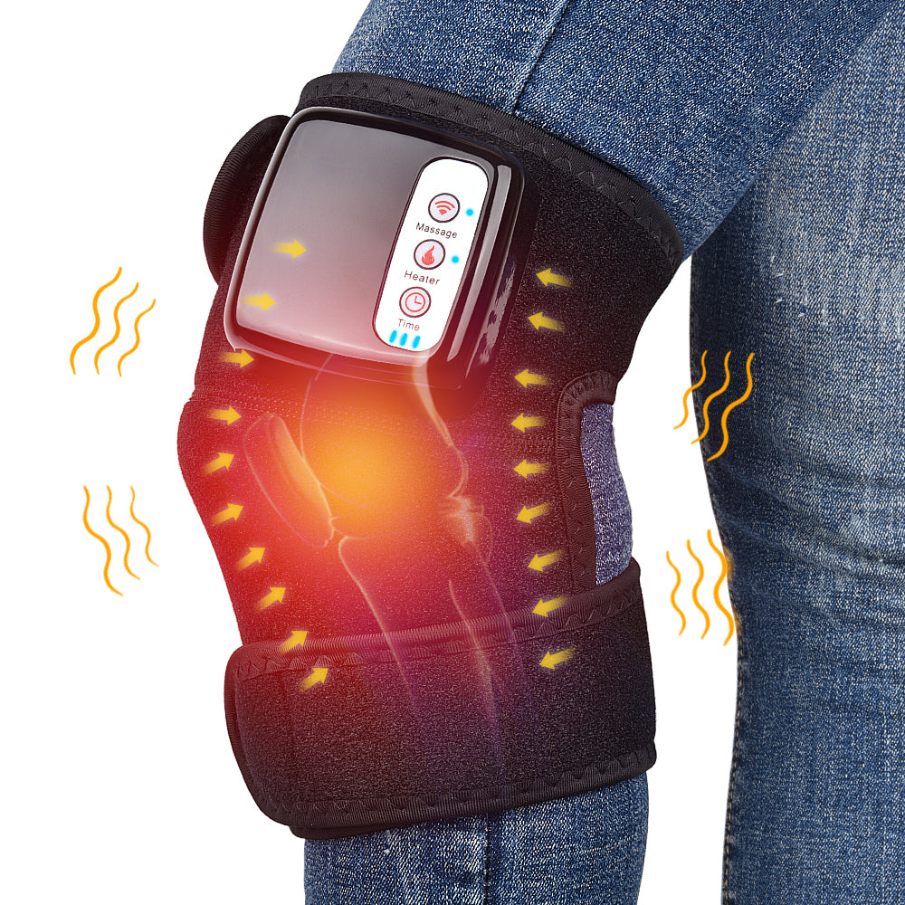 Black heated vibration wrap on knee