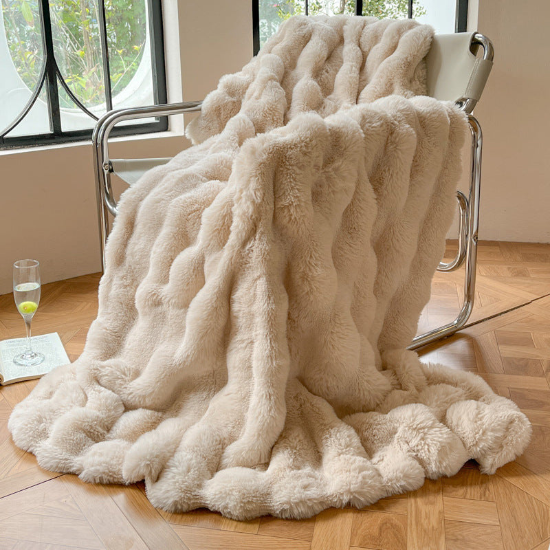 Plush bubble texture faux fur blanket