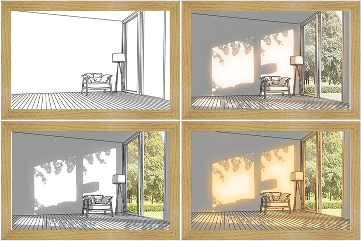 LED light painting of sunlit room