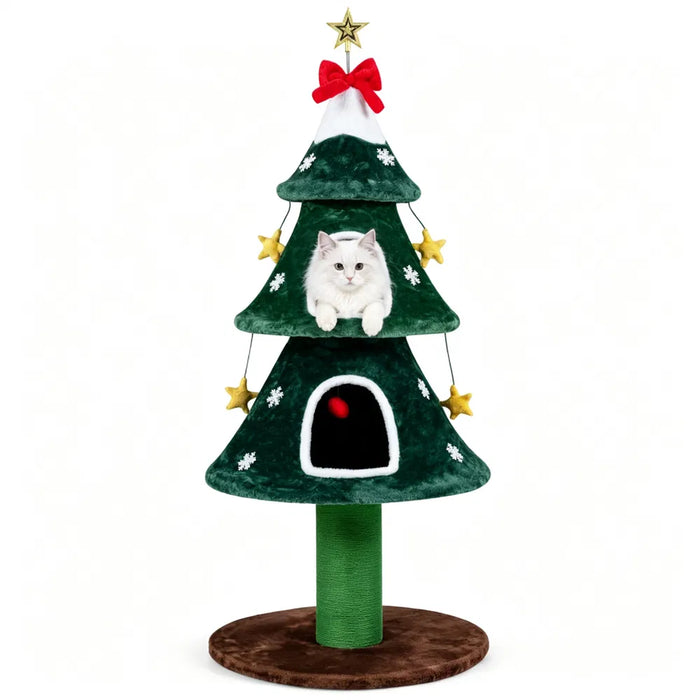 Heat Grove Christmas Tree Cat Tower with Sisal Post and 2 Condos