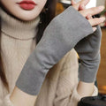 Gray knit fingerless hand warmers