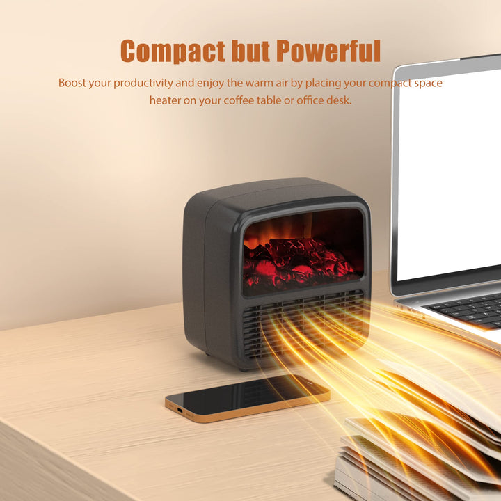Ceramic Electric Space Heater with LED Flame, 1000-1500W Desktop