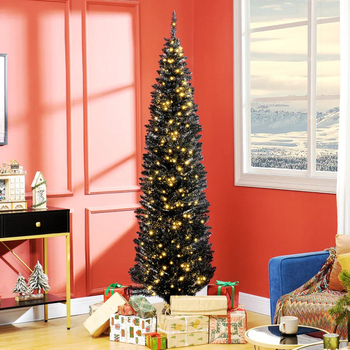 Heat Grove 7 ft Pre-Lit Black Pencil Christmas Tree with 250 LEDs