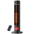 Tall black ceramic tower heater with flame effect panel