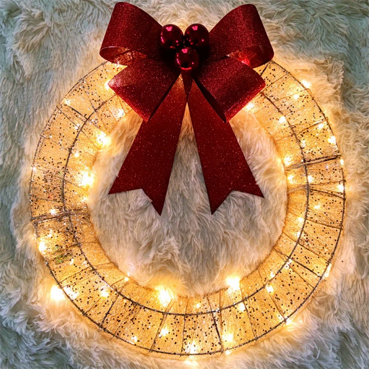 Lighted Tinsel Christmas Wreath with Bow, 50 cm, 140 LEDs