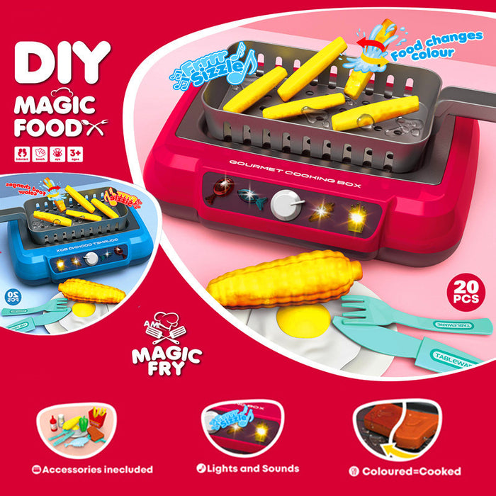 Heat Grove Kids Play Kitchen Set with Light-Up Stove, 20 Pieces