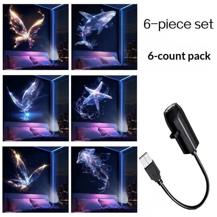 USB projector casting Christmas patterns on a ceiling