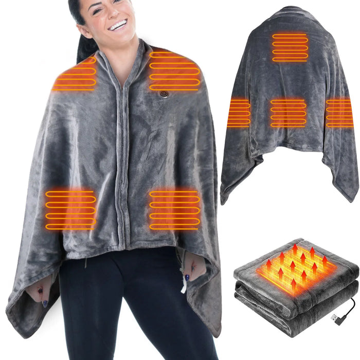 Heat Grove Wearable USB heated blanket with zipper and 8 heating panels