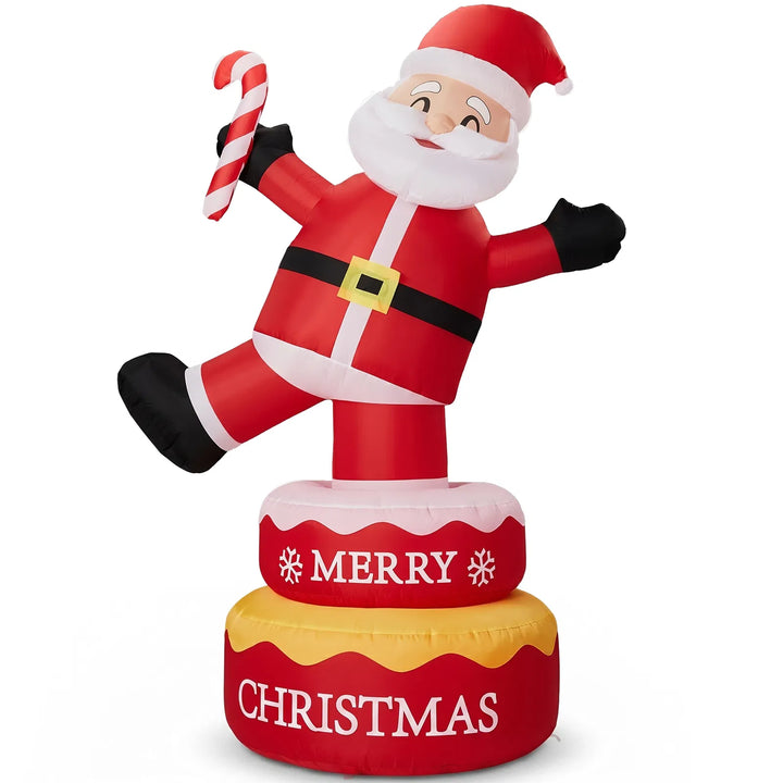 Inflatable standing Santa lit up at night