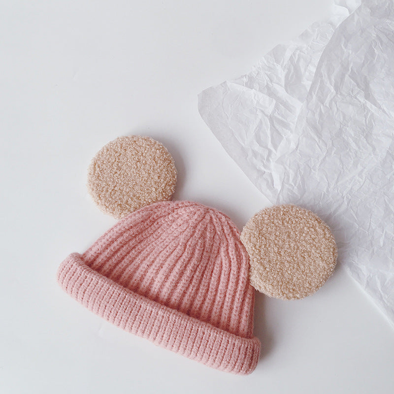 Kids knit beanie with fluffy teddy ears