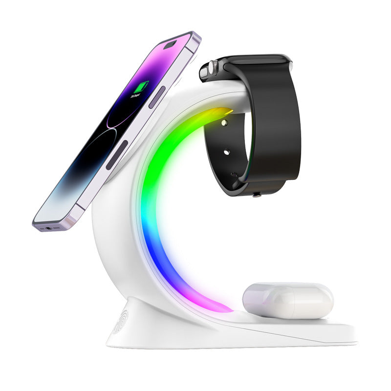 Magnetic wireless charging station with RGB light