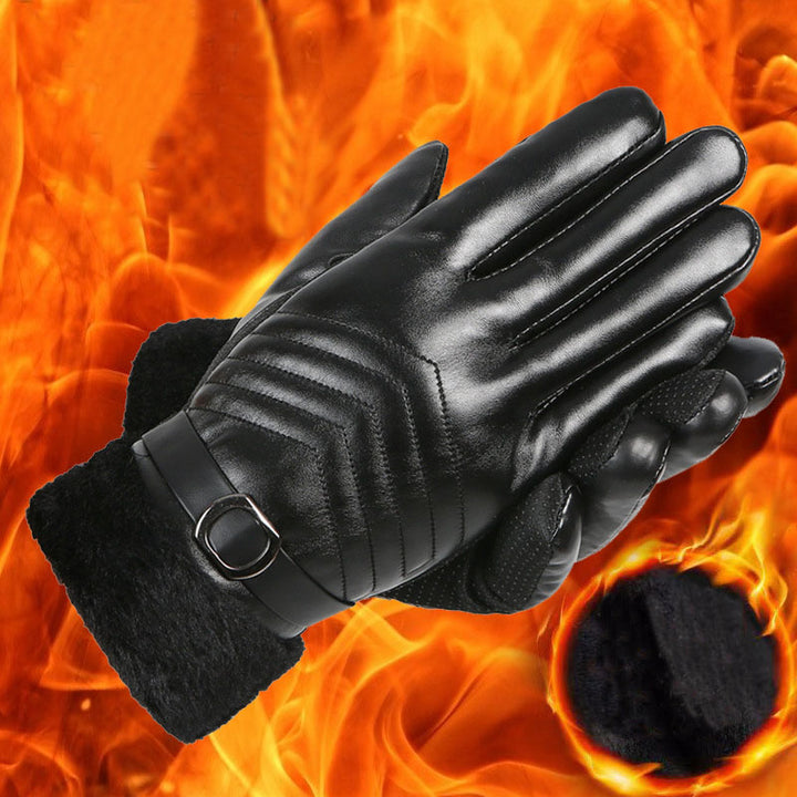 Black faux leather gloves with plush lining