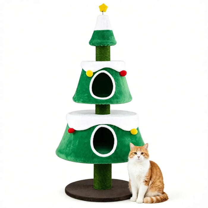 Heat Grove Christmas Tree Cat Tree with 2 Plush Condos, 61 in