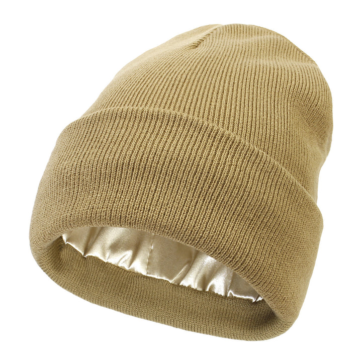 Double-layer satin-lined beanie in black