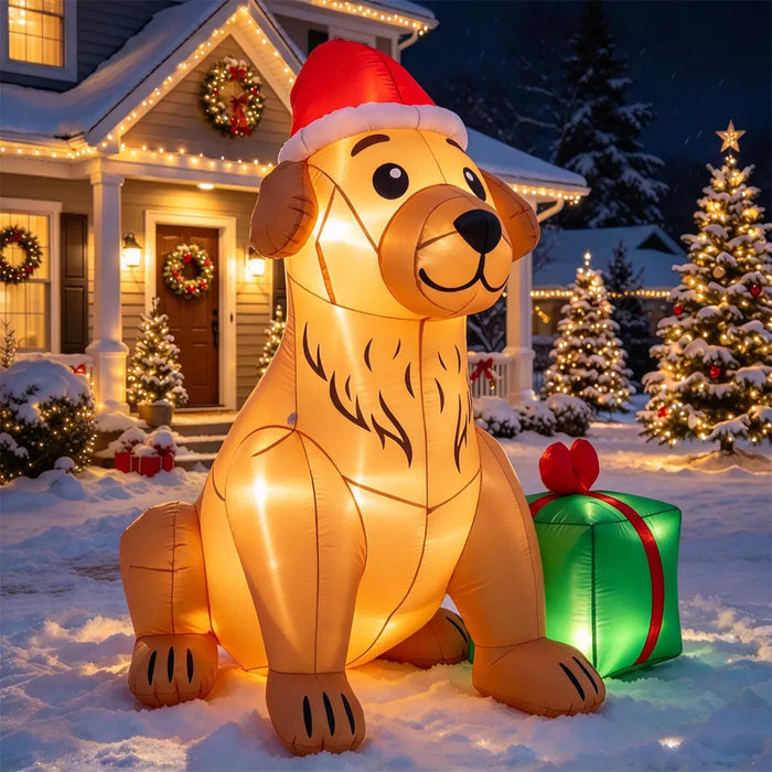 Heat Grove 5 ft Inflatable Golden Retriever in a Santa Hat