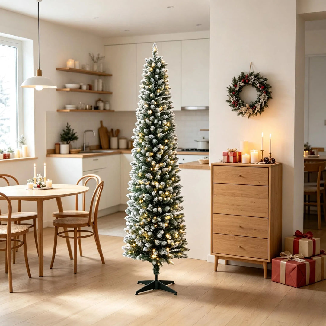 Slim frosted pencil tree with lights