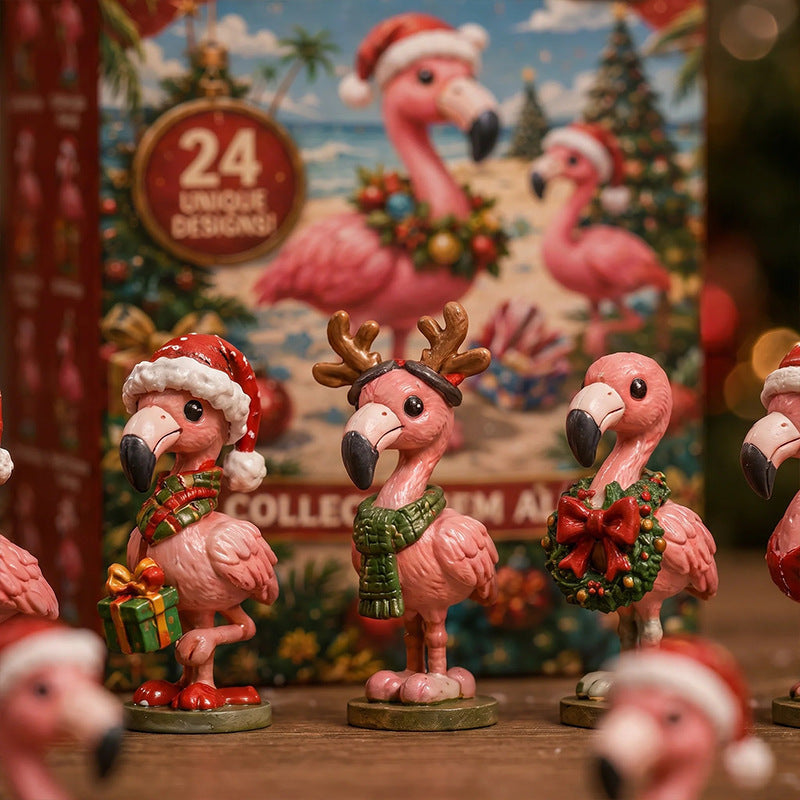 Flamingo advent calendar with Christmas figures