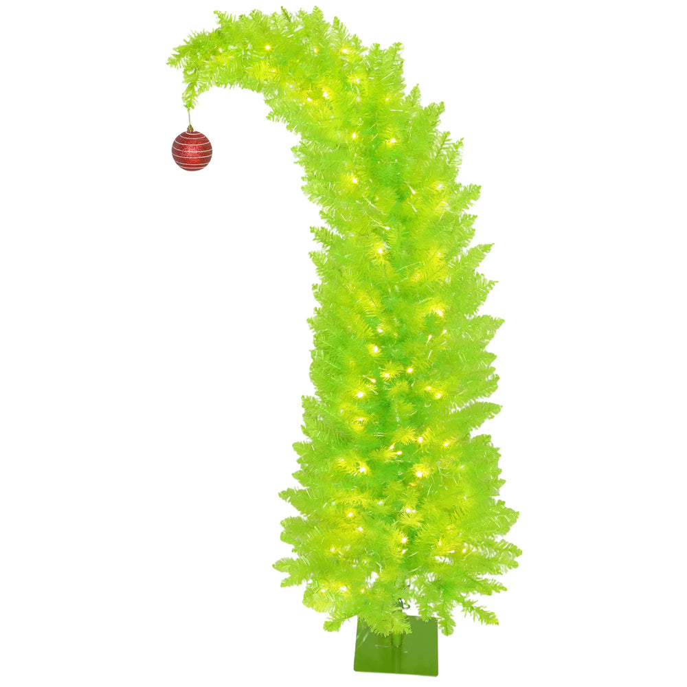 Lime green whimsical pencil tree with red ball