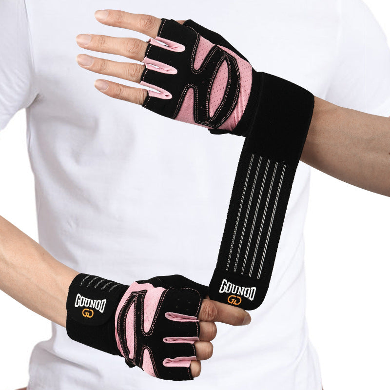 Black half-finger gym gloves with wrist wrap