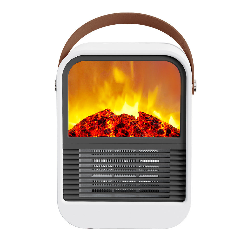 White portable fireplace heater with flame effect