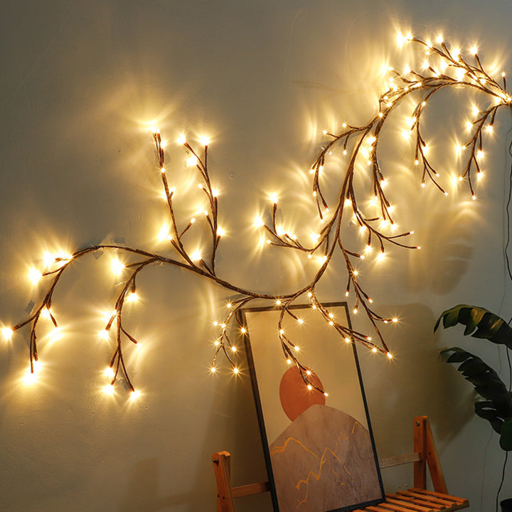 Warm white LED rattan branch lights on wall