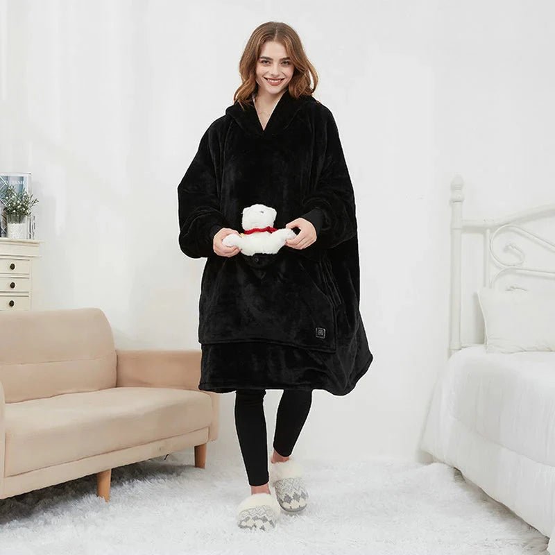 USB Heated Blanket Hoodie – Cozy Wearable Flannel Warmth