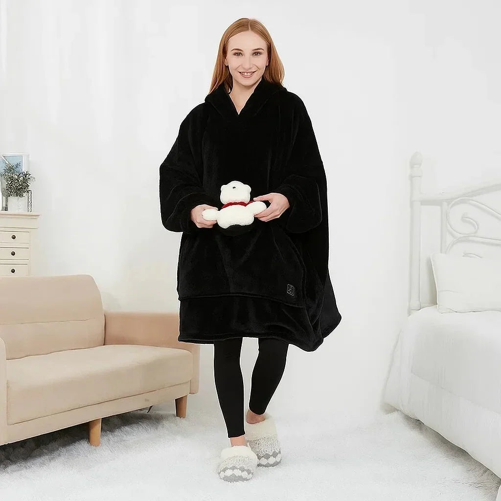 USB Heated Blanket Hoodie – Cozy Wearable Flannel Warmth